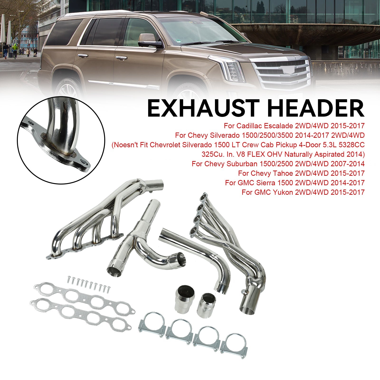 2014-2017 Chevy Silverado 1500/2500/3500 GMC Sierra 1500 2WD/4WD Stainless Exhaust Header