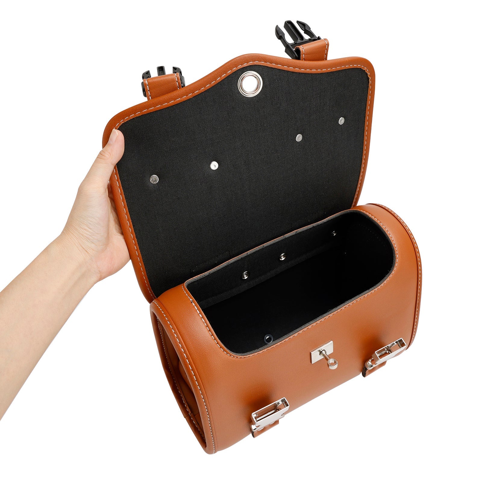 Saddlebag Side Storage Tool Bag Universal Color Matching Pu For Motorcycle Brown-White