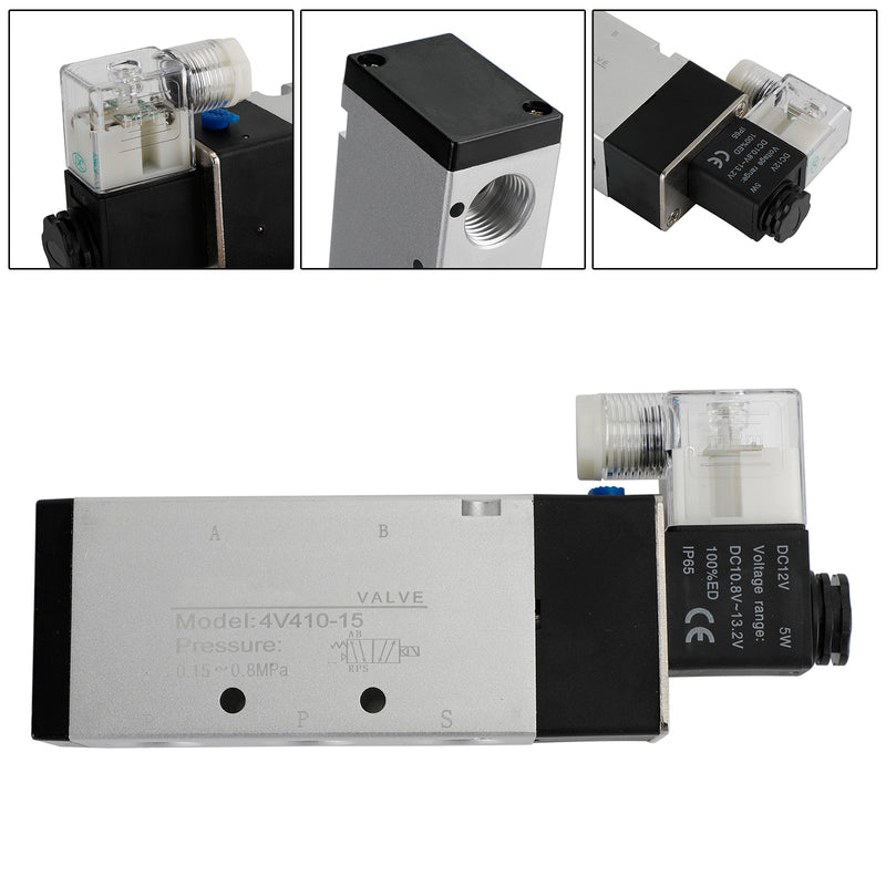 Pneumatic Electric Solenoid Air Valve 4V310-10 DC 12V 2 Position 5 Way PT 1/2"