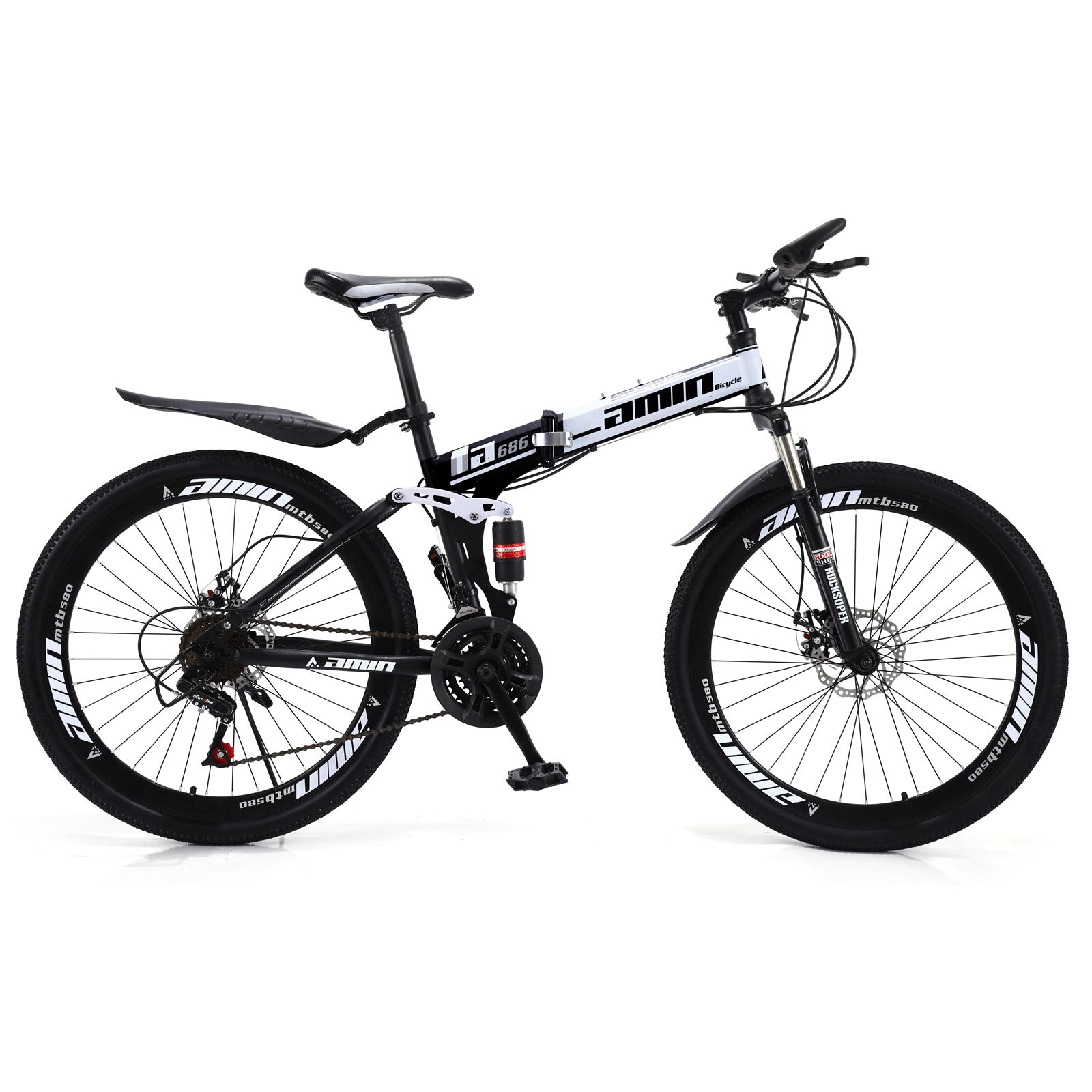 26 Inch Folding Mountain Bike White&Black