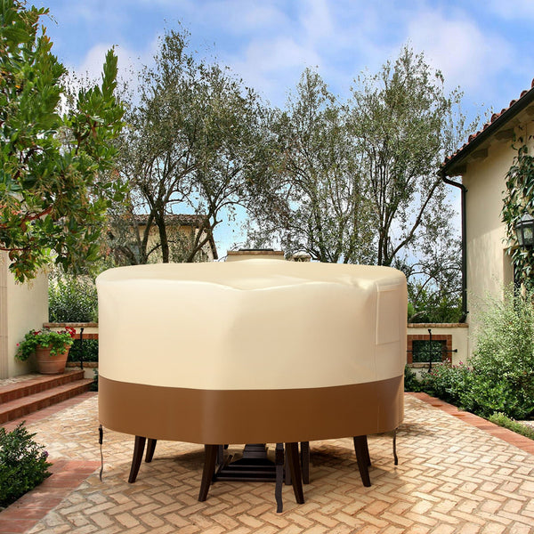 Cubierta impermeable circular para muebles de jardín 420D para mesas y sillas de exterior