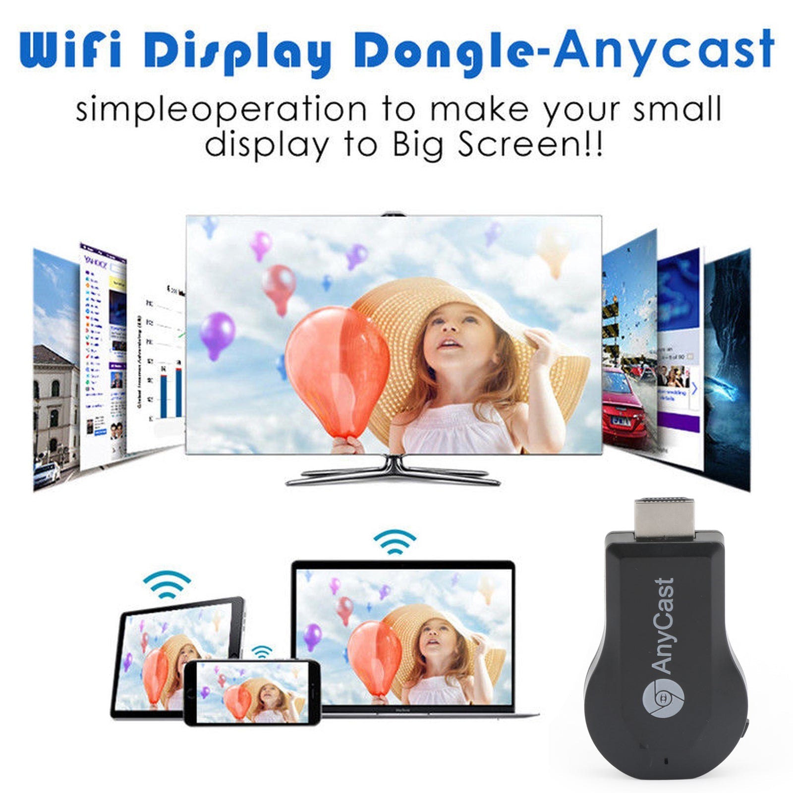 M100 True 4K TV Stick TV Streamer Anycast HDM WiFi Wireless Dongle Receiver