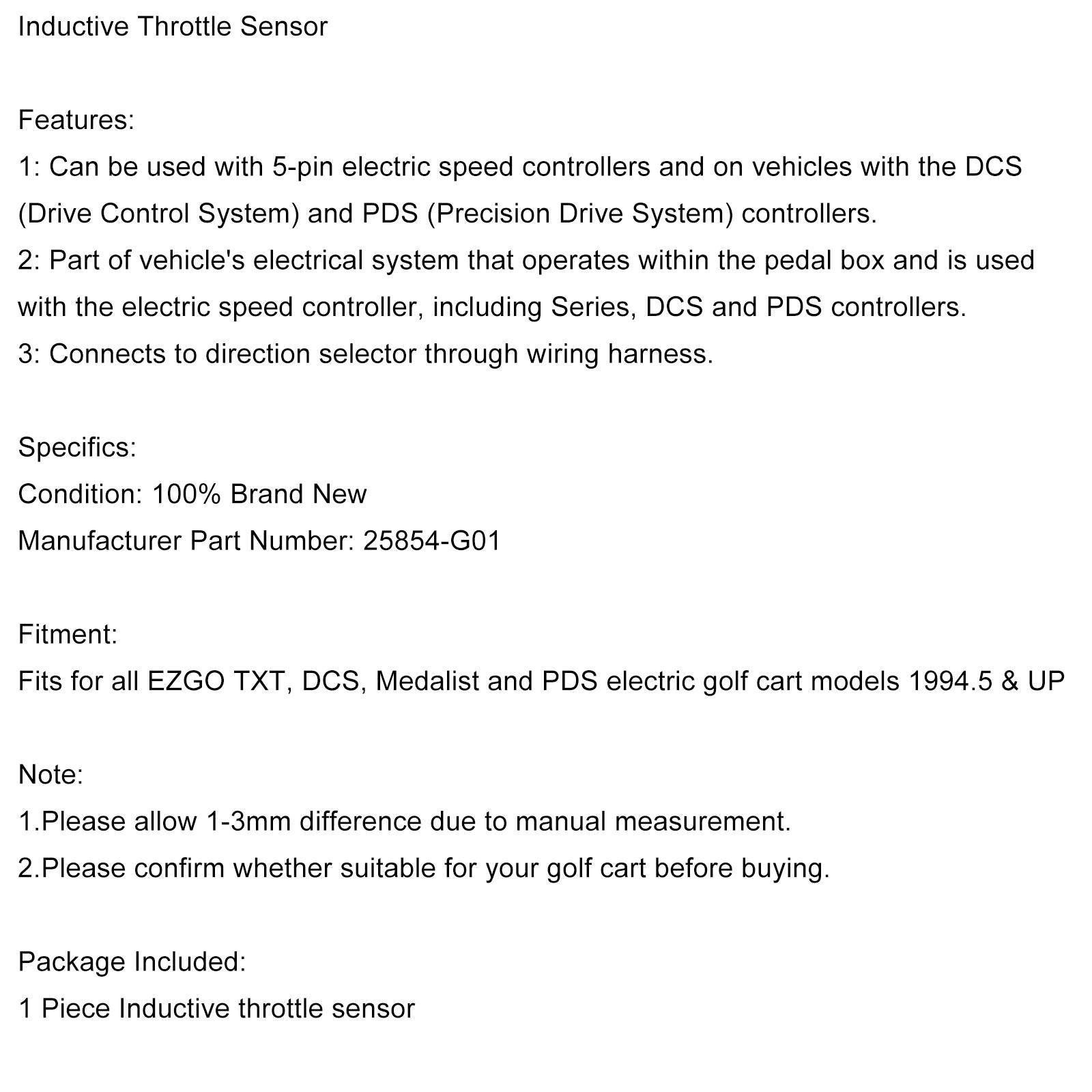 مستشعر الخانق الاستقرائي DCS لعربات الجولف الكهربائية 25854-G01 EZGO 94&amp;Up TXT Generic