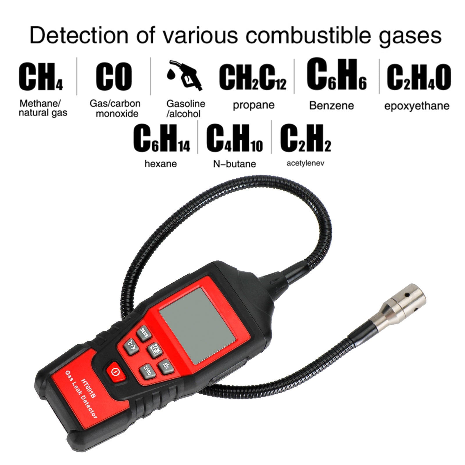 Detector de fugas de gas Detector de gas combustible portátil Probador LCD Fuga visual