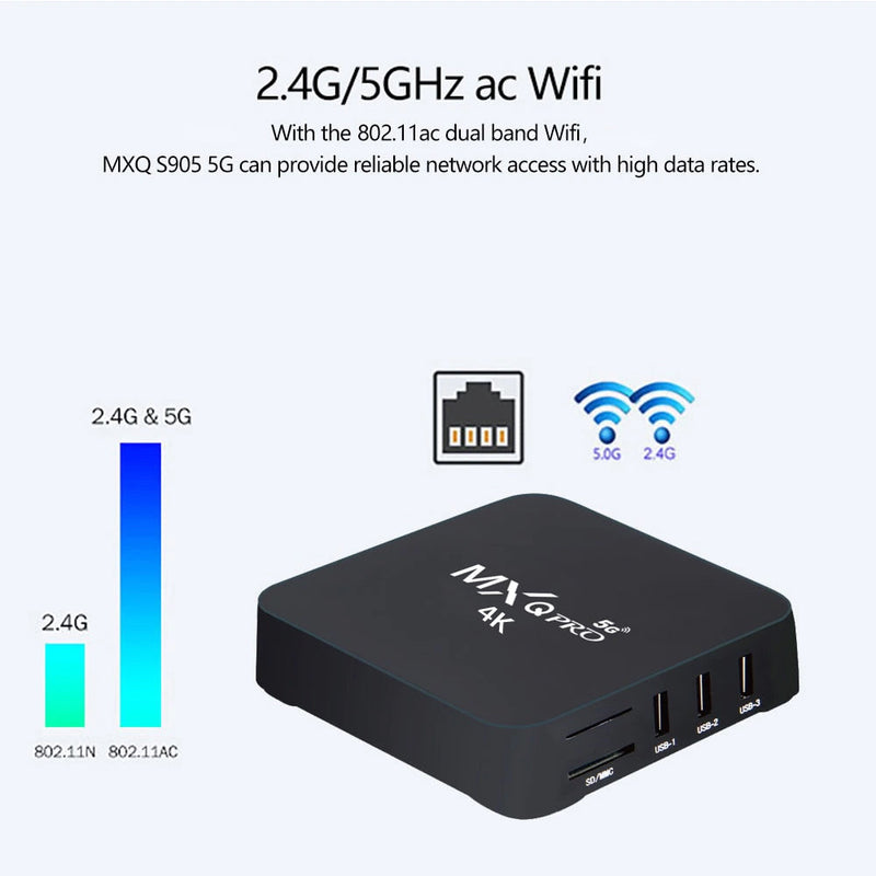 5G Wifi MXQ Pro 4K Ultra HD 64Bit Android رباعي النواة Smart TV Box Ram 1GB ROM 8GB