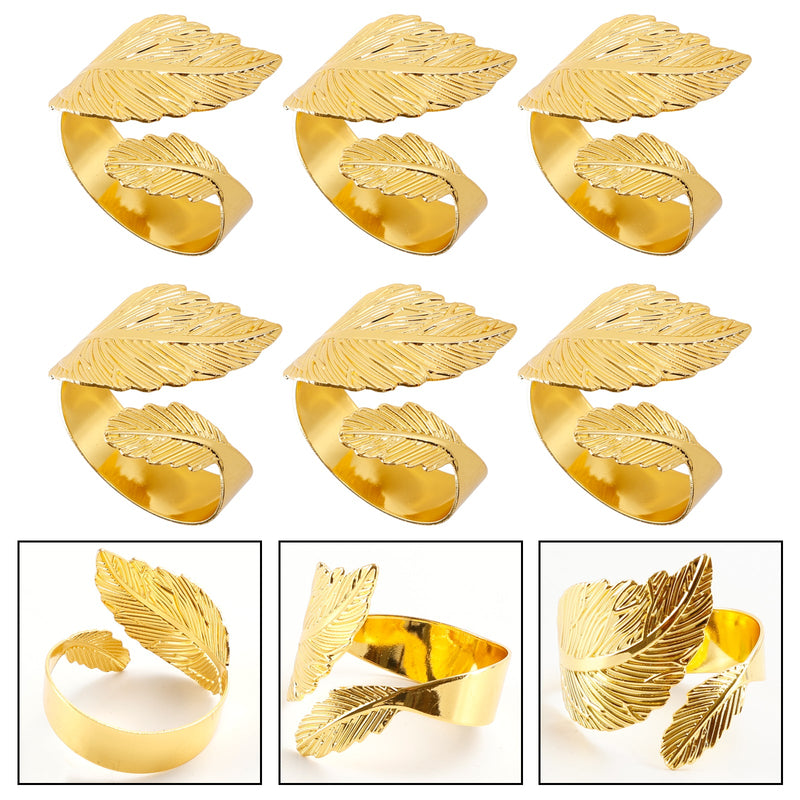 6PCS Napkin Rings Leaf Napkin Holder Adornmen Alloy Golden