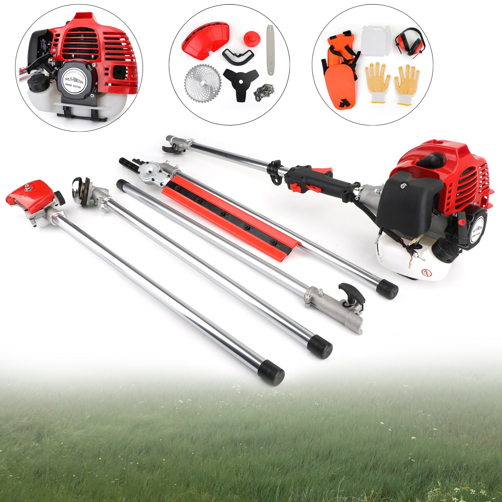 8000r/min-9500r/min 5 in 1 52cc Petrol Hedge Trimmer Chainsaw Brush Cutter Pole Saw Outdoor Tools