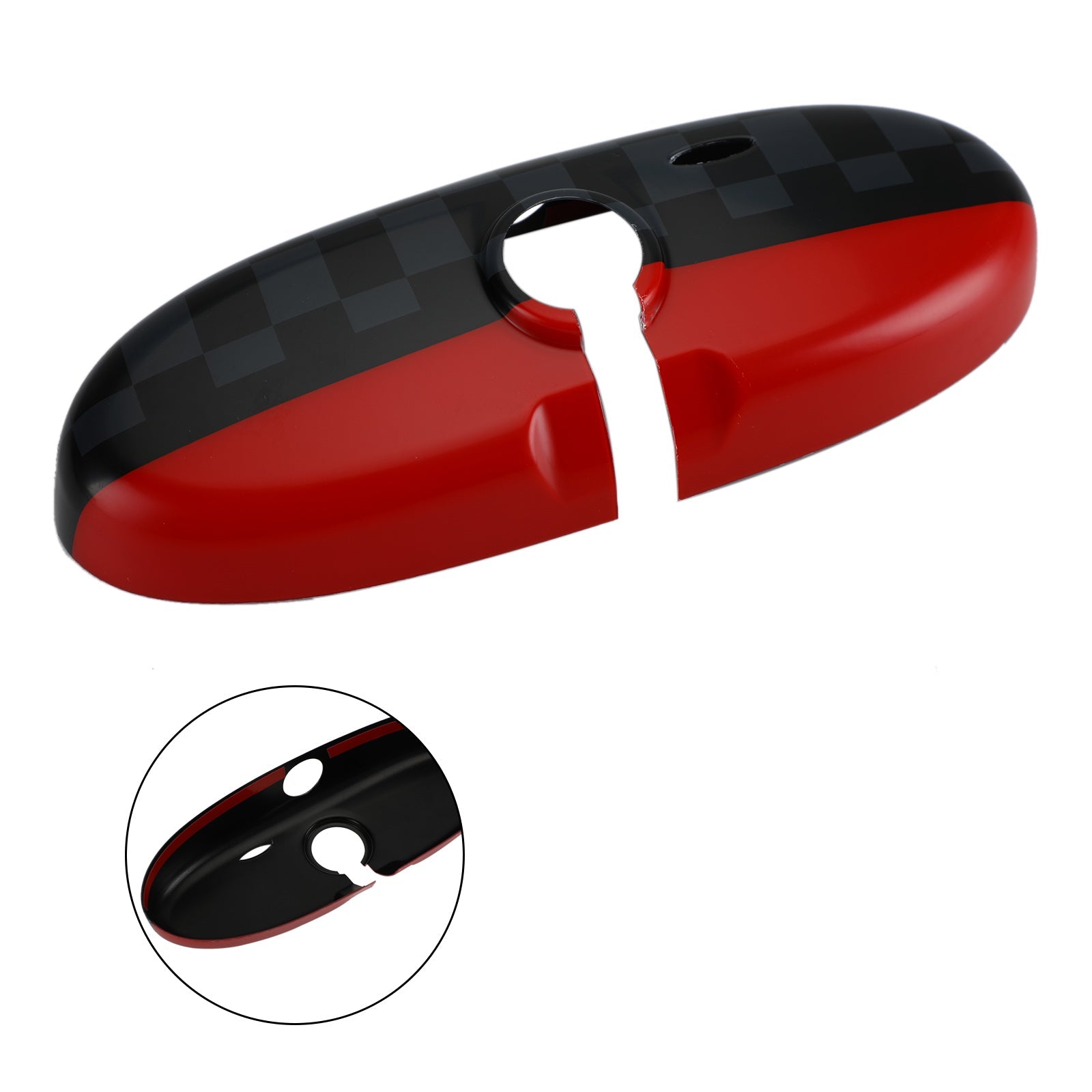 Black/Grey Checkered Red Rear View Mirror Cover For BMW MINI Cooper R55 R56 R57 Generic