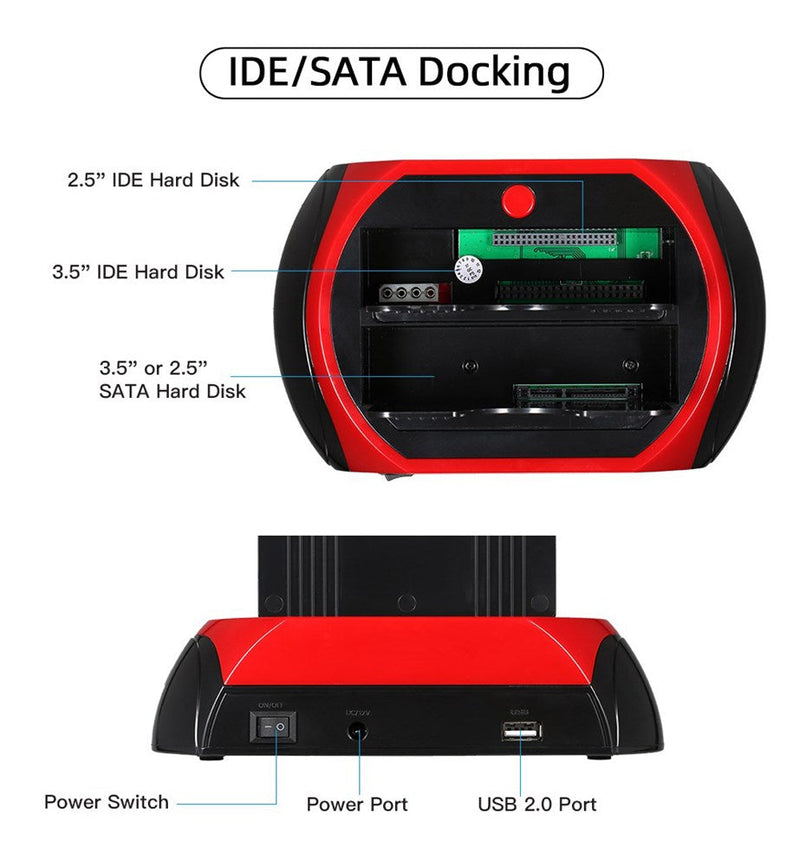 USB 2.0 a IDE/SATA Estación de acoplamiento de disco duro externo 2 bahías 2.5" 3.5" HDD EE. UU.