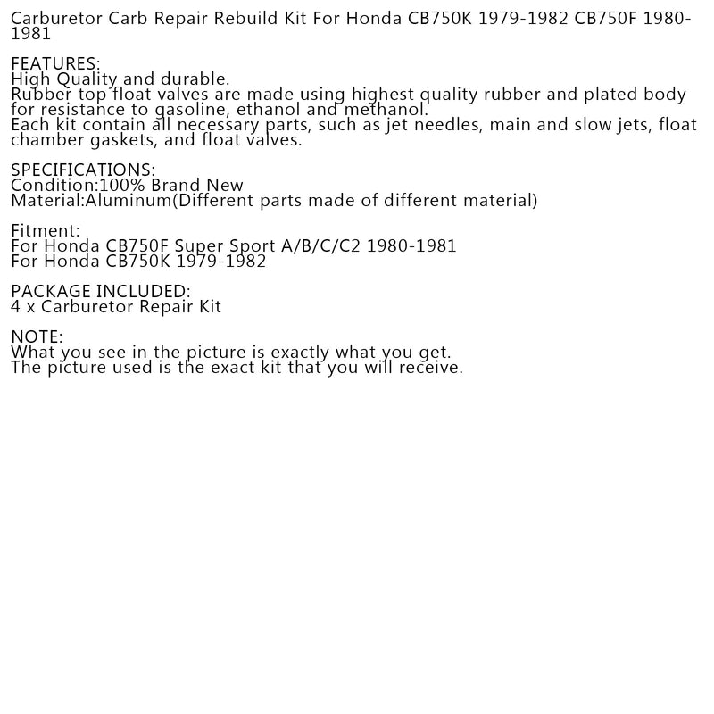 4 Carburetor Carb Repair Rebuild Kit For Honda CB750K 1979-1982 CB750F 1980-1981 Generic