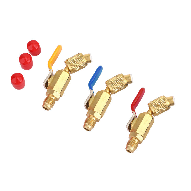 Areyourshop 3 piezas de válvulas de cierre codificadas por color AC HVAC mangueras de carga de refrigeración para R410A R134A