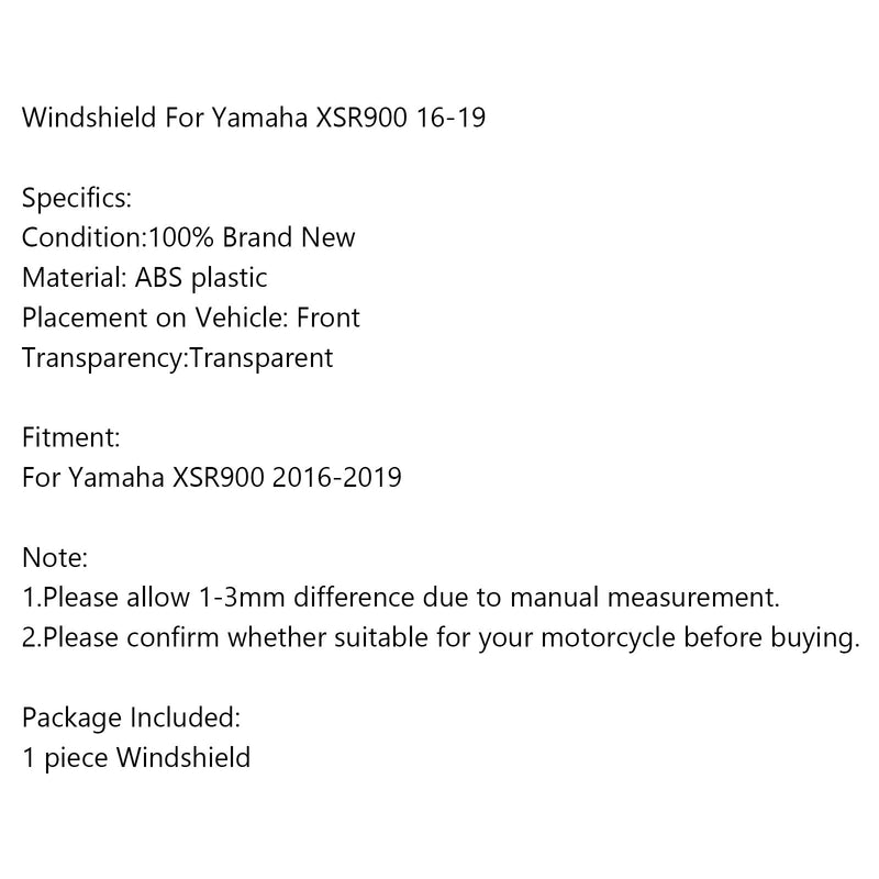 Windshield WindScreen For Yamaha XSR900 2016-2019 Black Generic