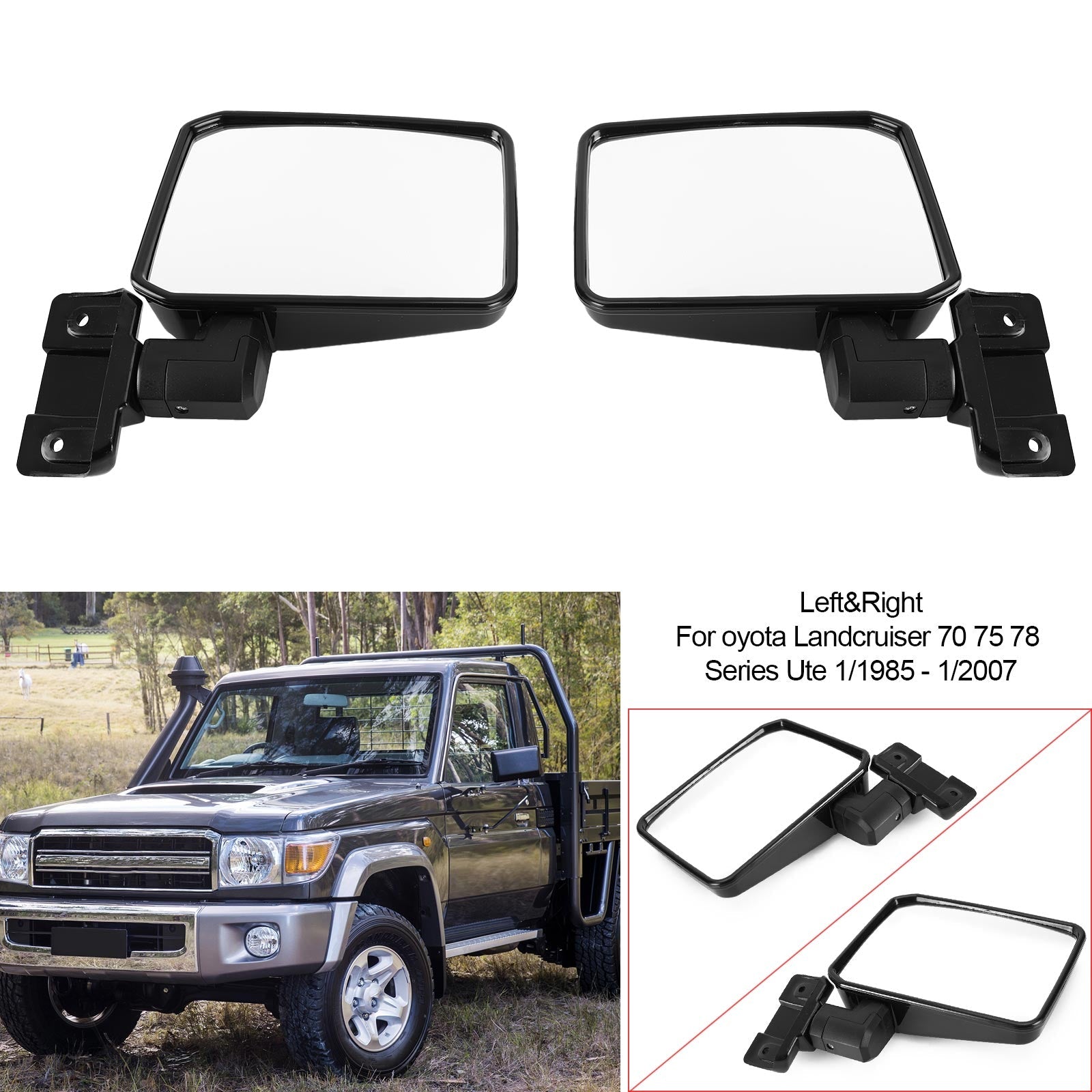 Par de espejos de puerta LH+RH para Toyota LandCruiser 70 75 78 Series Ute 1985-2007