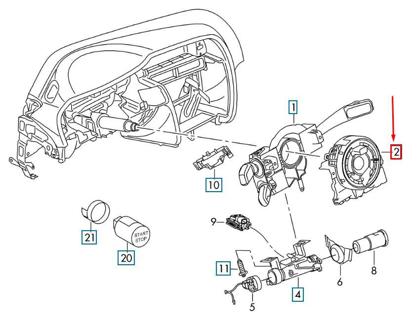 Audi RS3 Sportback Lim 2016-2021 / Skoda Octvia 2013-2021 مستشعر زاوية التوجيه وحدة الربيع على مدار الساعة 5Q0953549E