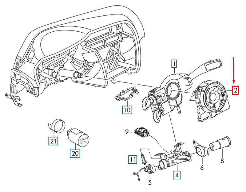 Volkswagen Golf Sportsvan 2014-2020 Steering Angle Sensor Clock Spring Module 5Q0953549E