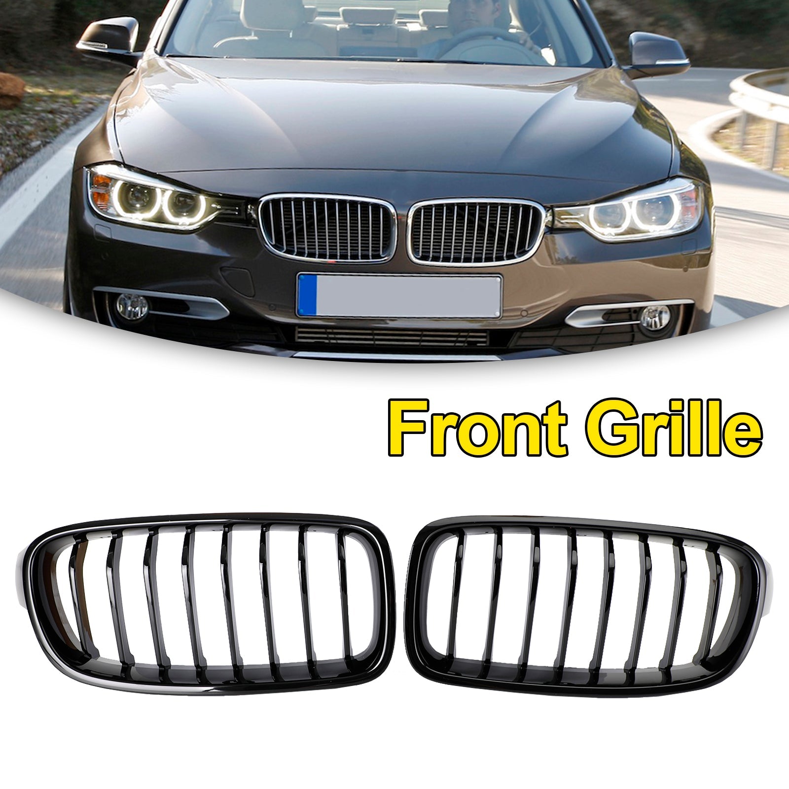 BMW 3 Series F30 F31 F35 2012-2019 Gloss Black Front Kidney Grill Grille