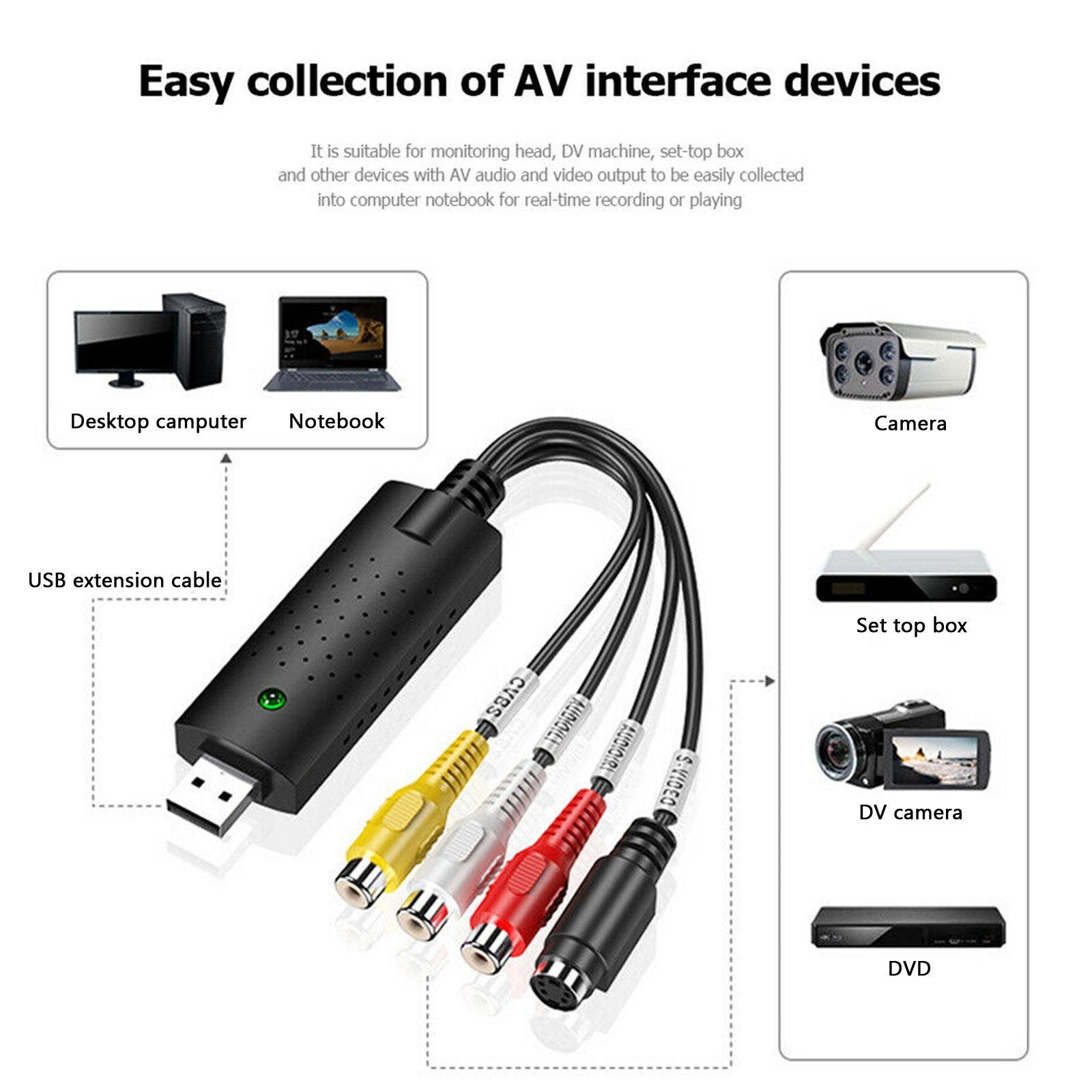 USB 2.0 Audio TV Video VHS a DVD VCR PC HDD Convertidor Adaptador Tarjeta de captura