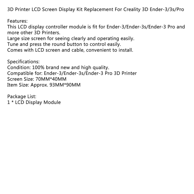 Reemplazo del kit de pantalla LCD de la impresora 3D para Creality 3D Ender-3/3s/Pro