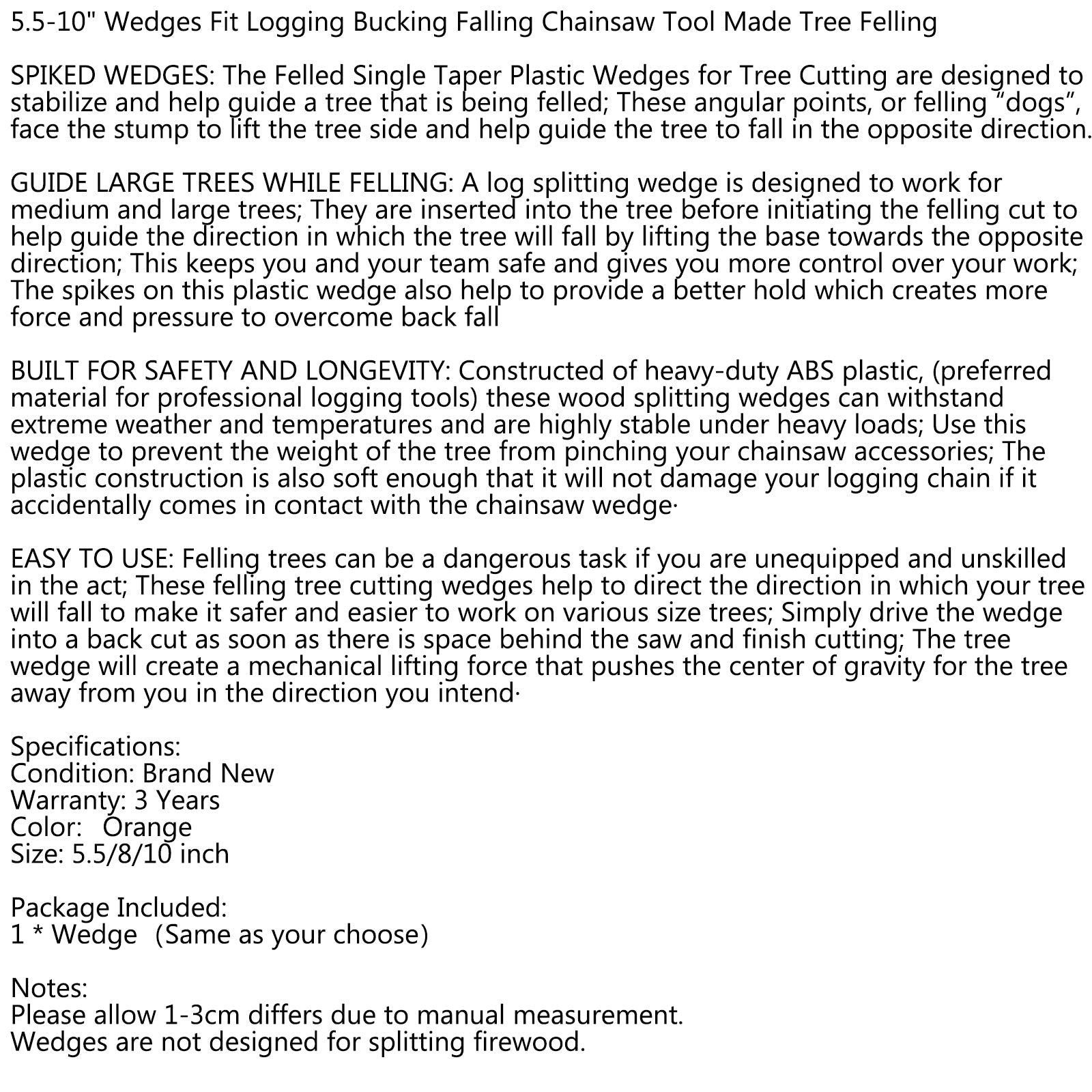 5.5-10" Wedges Fit Logging Bucking Falling Chainsaw Tool Made Tree Felling