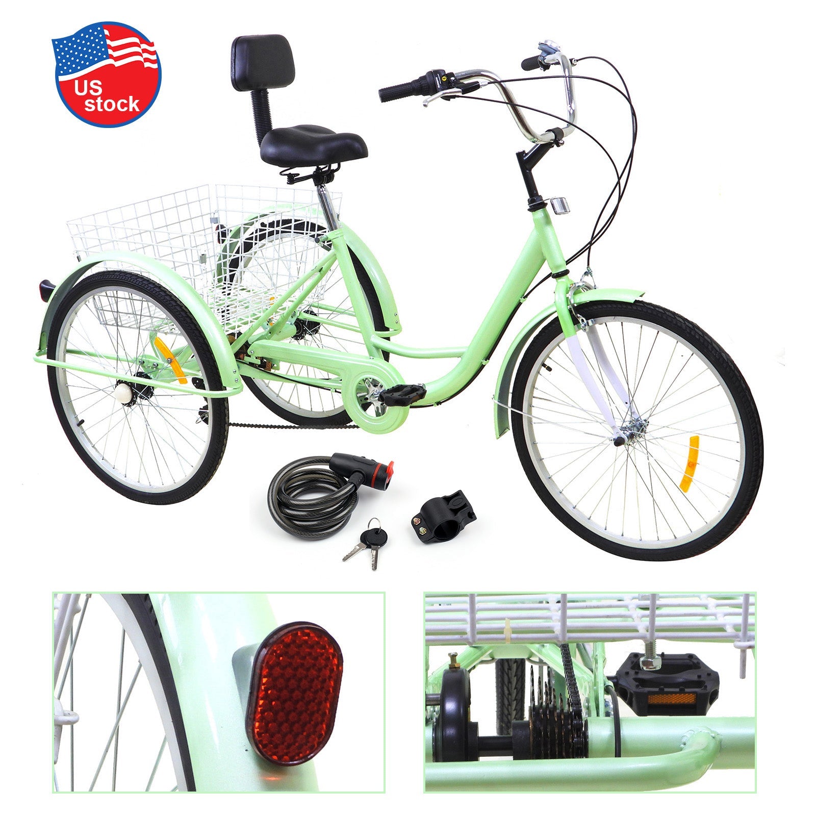 7-Speed 24" Adult 3-Wheel Tricycle Cruise Bike Bicycle With Basket