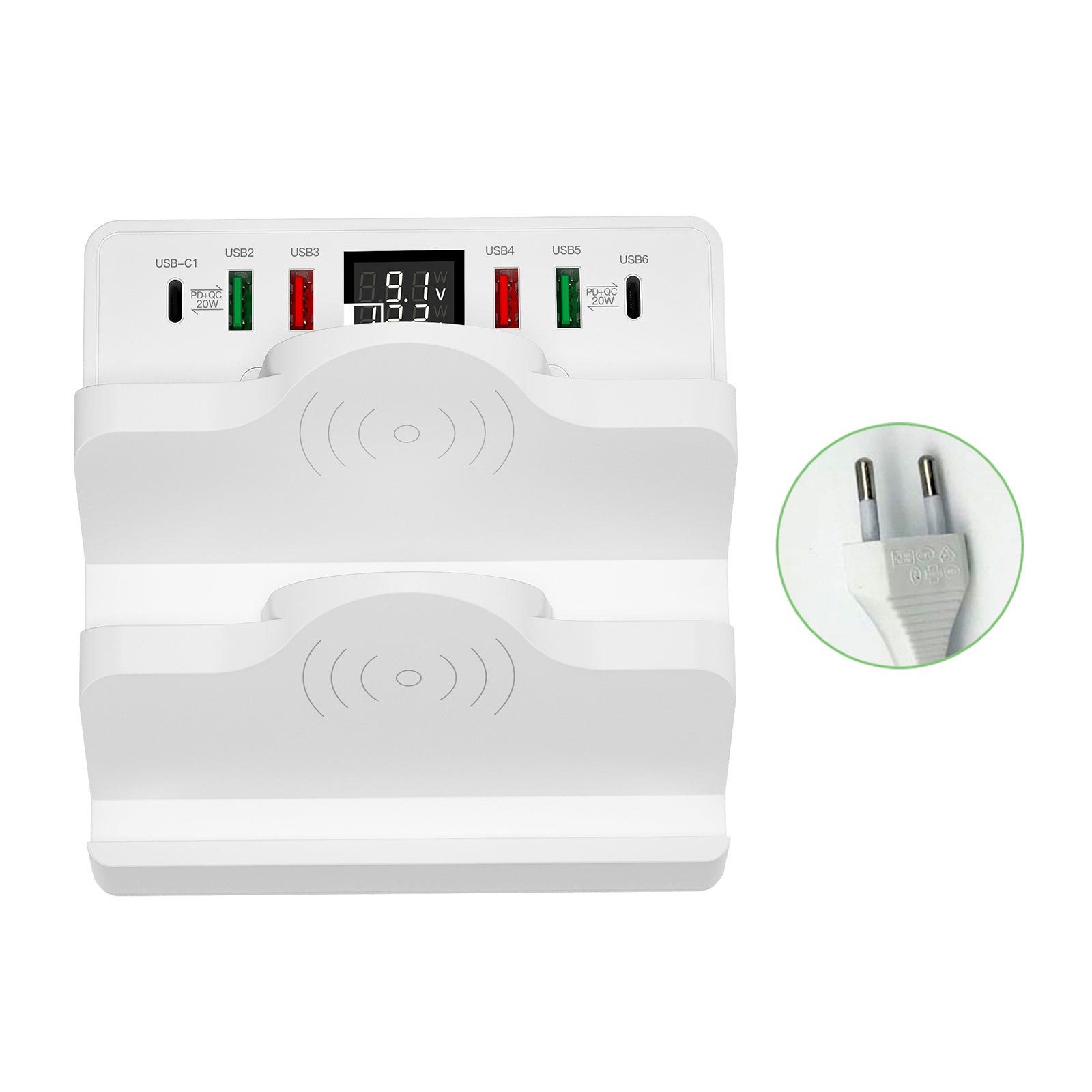 Cargador inalámbrico dual PD20W QC3.0 Estación de carga rápida USB Soporte para teléfono Enchufe de la UE