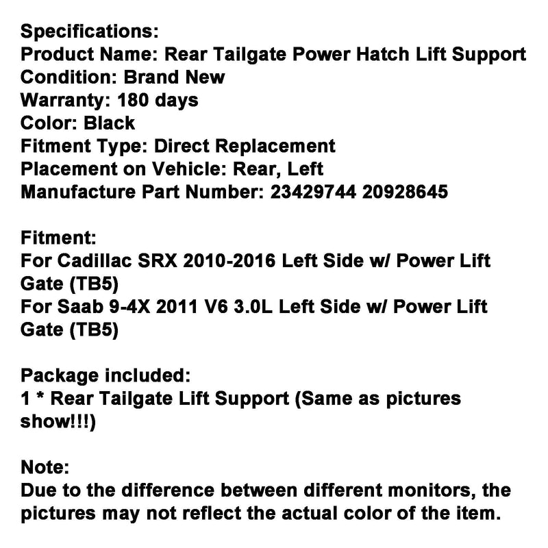 2010-2016 Cadillac SRX Lado izquierdo con puerta elevadora eléctrica (TB5) 23429744 20928645 Puerta elevadora eléctrica izquierda Actuador de puerta trasera
