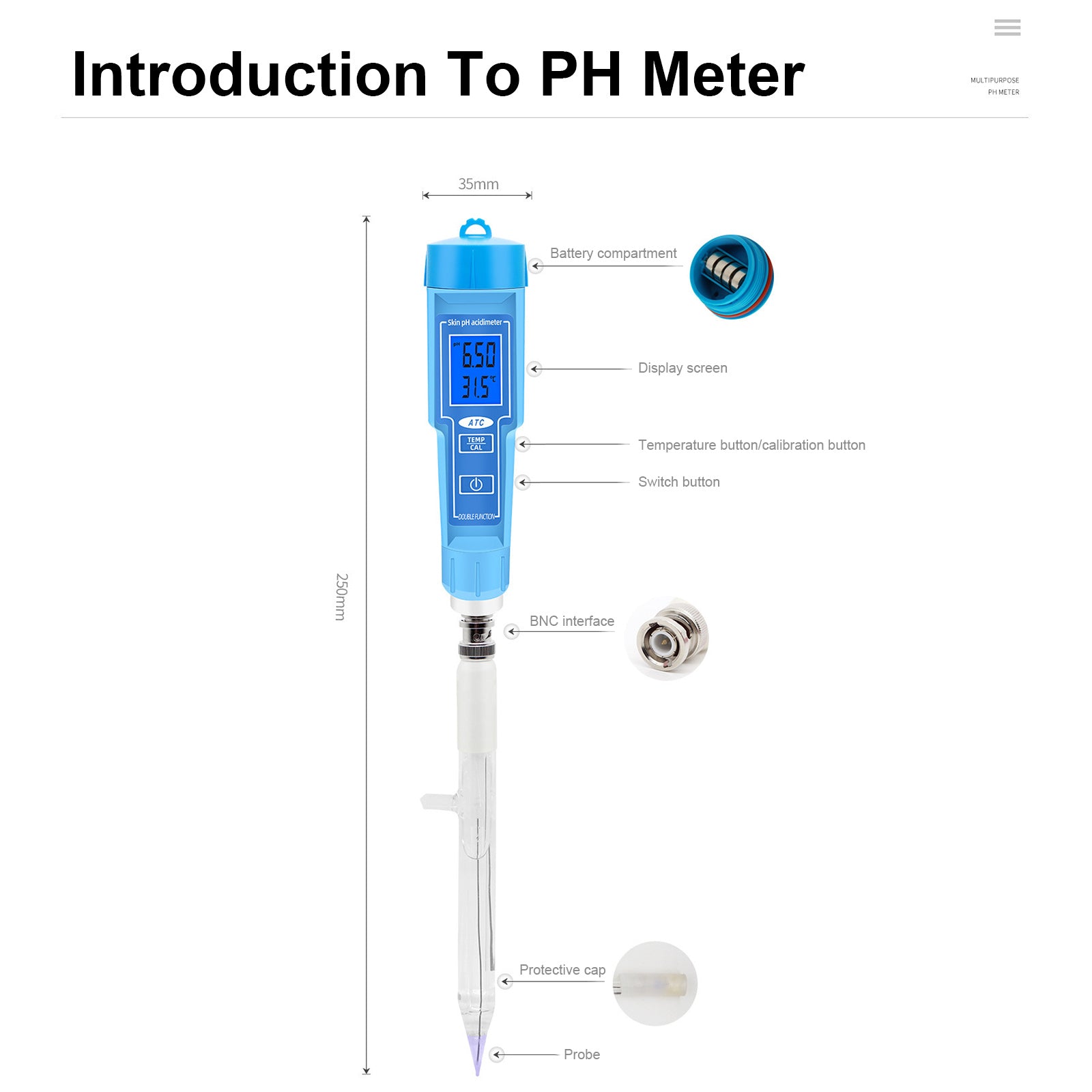 Medidor de PH termómetro pluma para alimentos fruta carne suelo laboratorio Digital acidez PH Tester