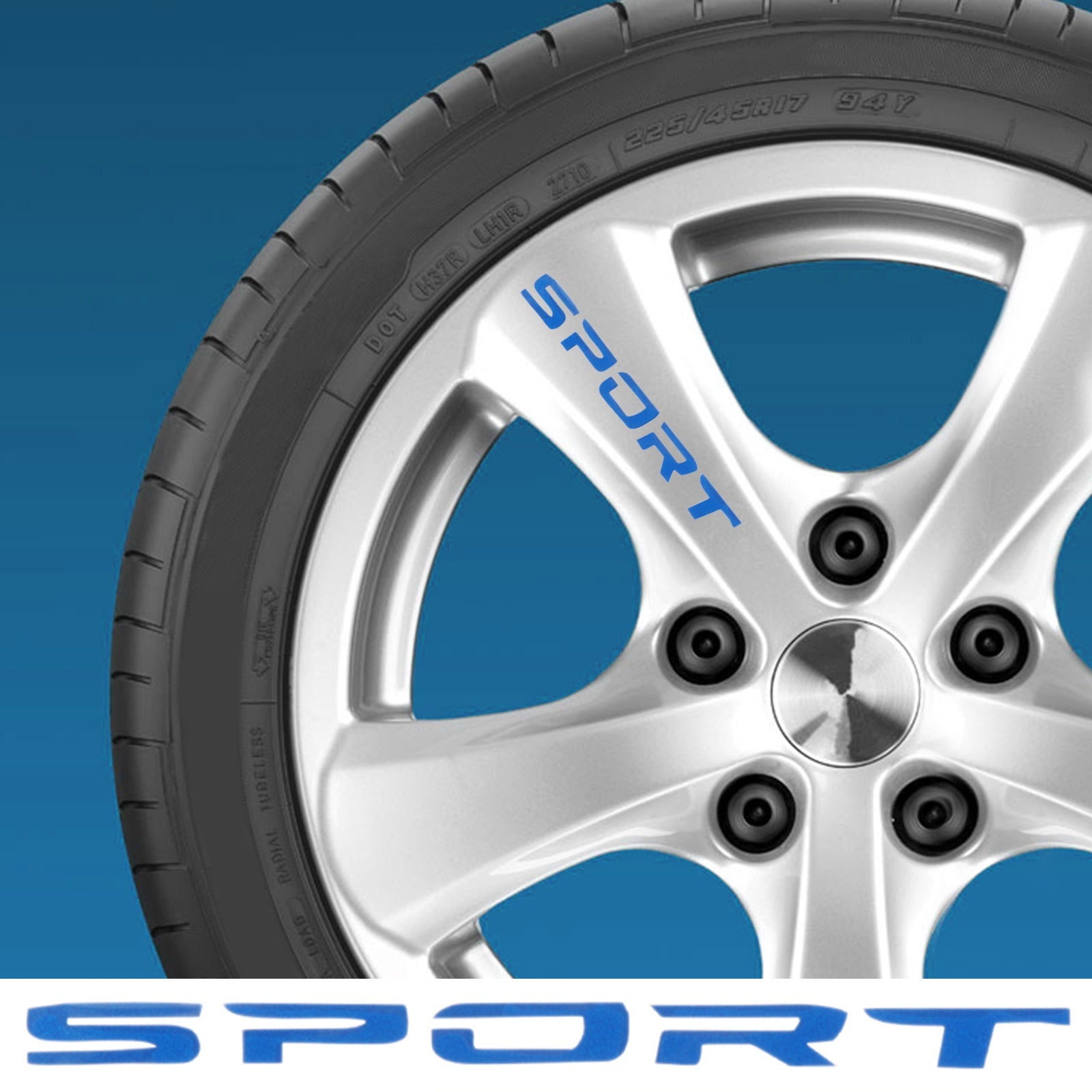 4x SPORT Style Car Rims Wheel Hub Racing Sticker Graphic Decal Strip Blue