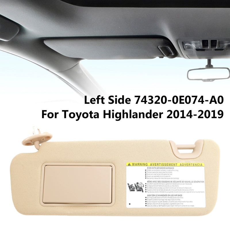 Toyota Highlander 2014-2019 Visera solar izquierda con luz de tocador 74320-0E074-A0