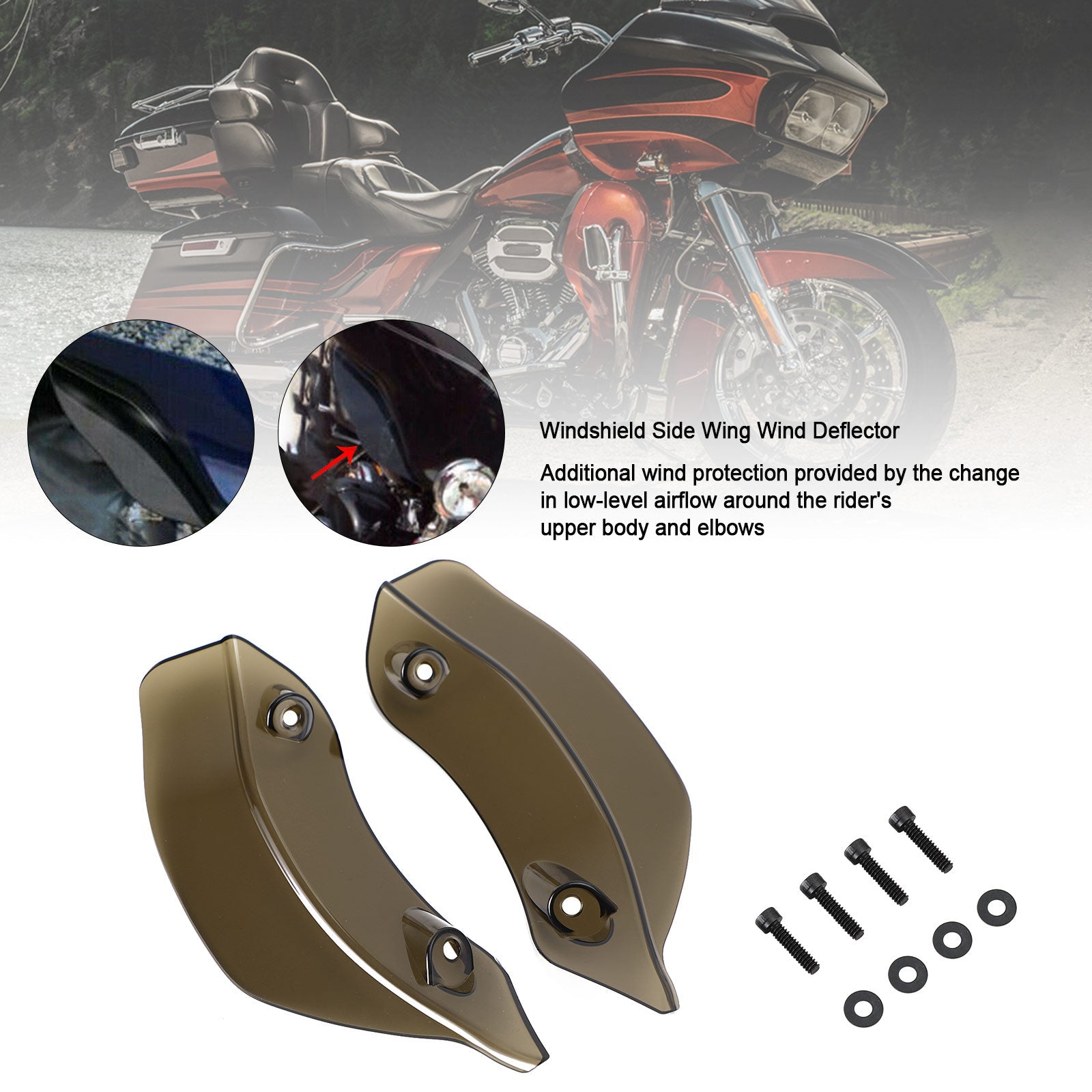 Deflector de viento de ala lateral para parabrisas de carenado para Touring Road Glide 2015-2021 genérico