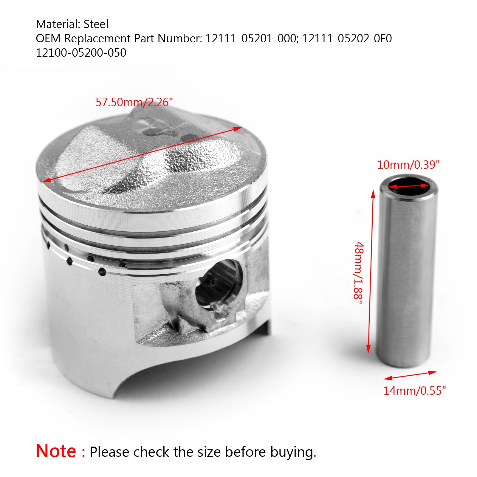 +0.50MM Piston Kit - Bore Size ?57.50mm Fits GS125 DF/DR/GN/TU/GZ/GN 125 82-17