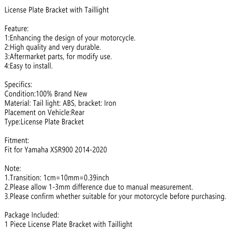 Soporte para matrícula de motocicleta con luz trasera para Yamaha XSR900 14-20 genérico
