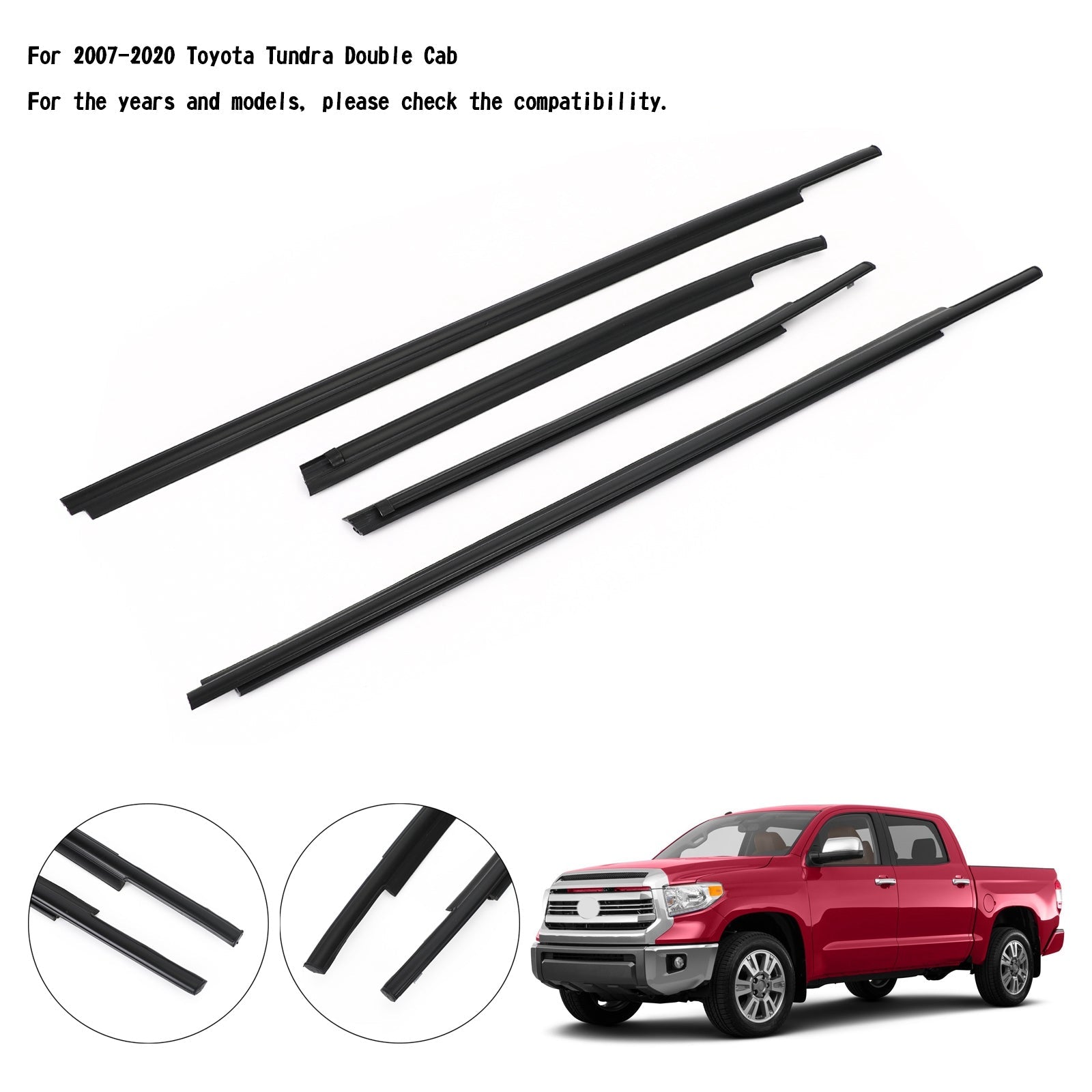 4x moldura de cinturón de sellado de burlete para ventana de coche para Toyota Tundra Double Cab 07-20 genérico