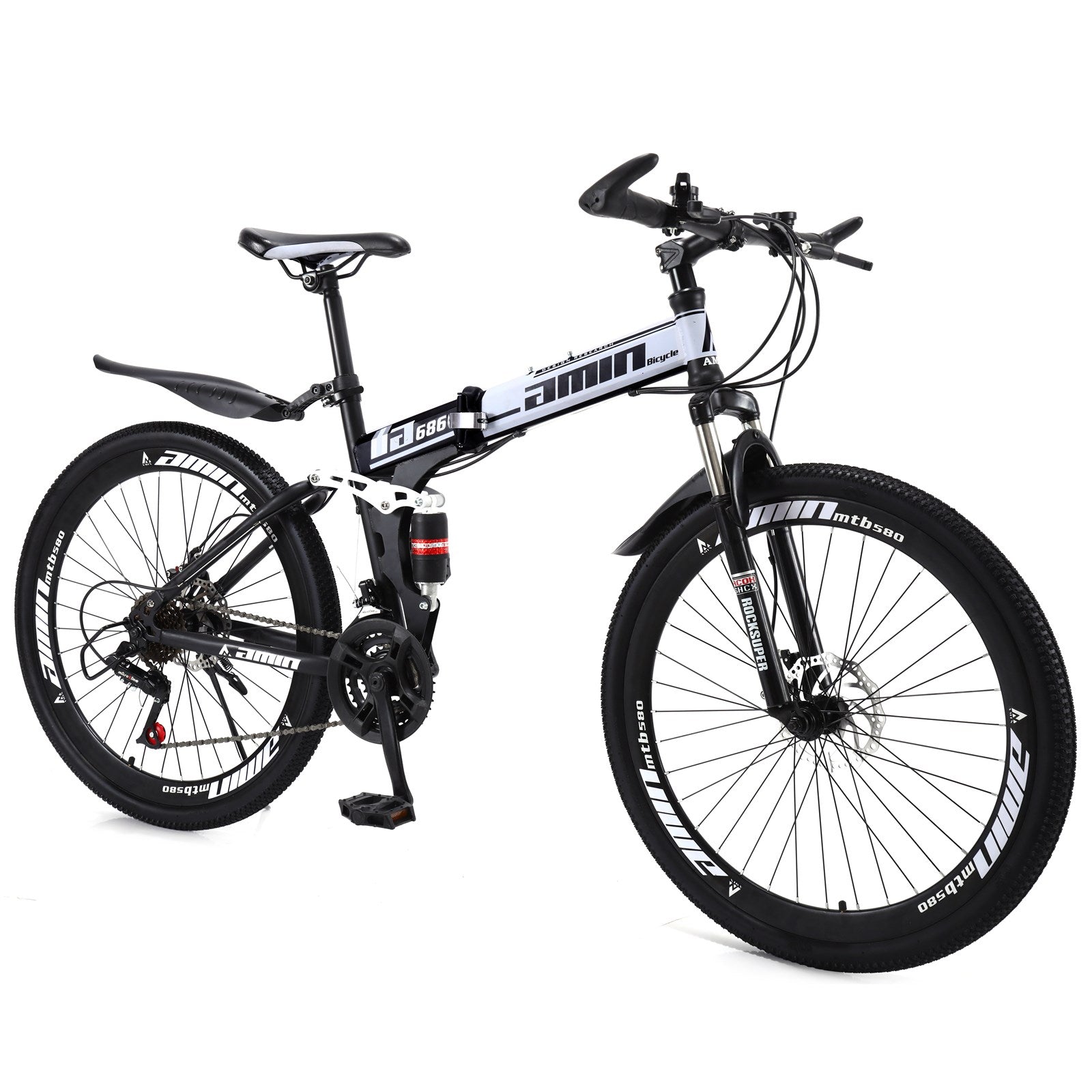 26 Inch Folding Mountain Bike White&Black