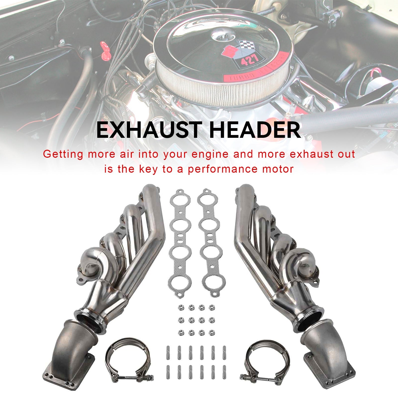 Turbo Exhaust Manifold Header Fit LS1 LS6 LSX V8 + Elbows T3 T4 to 3.0" V Band