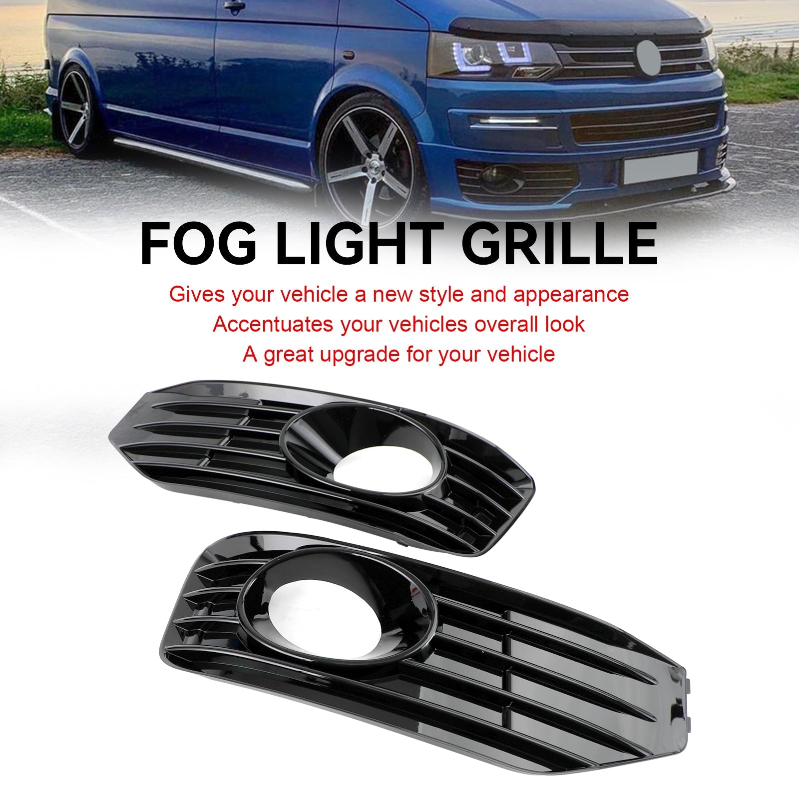 VW T5 T5.1 2010-2015 Cubierta de luz antiniebla negra brillante Insertar rejilla S-line