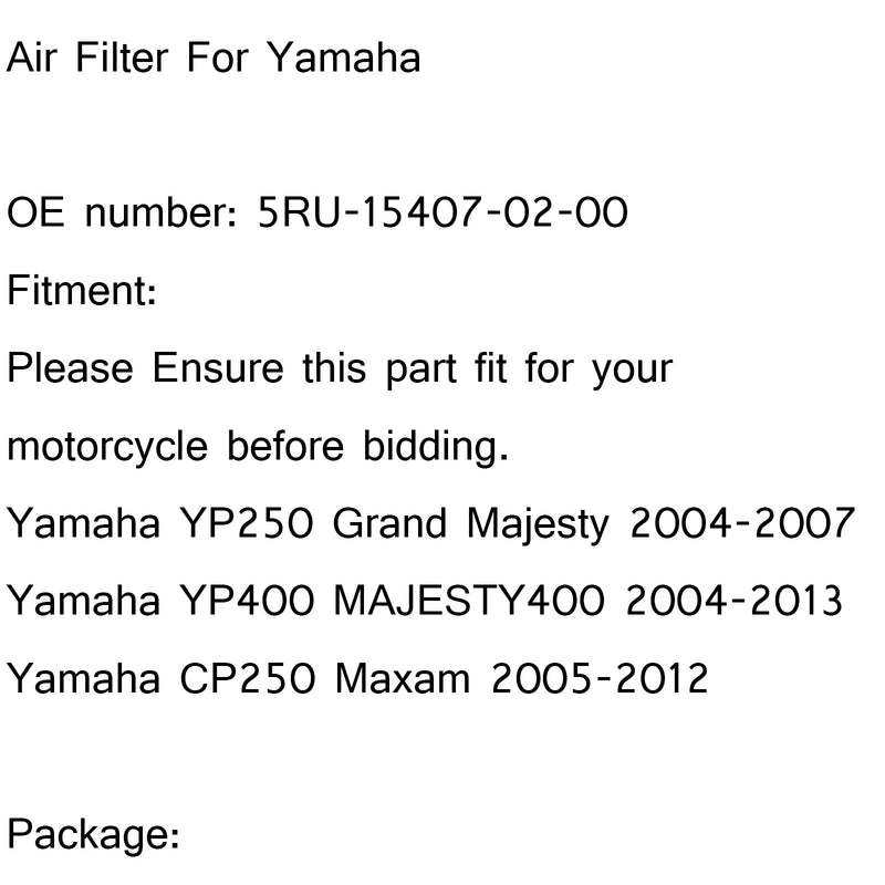 Limpiador de filtro de aire para Yamaha YP400 Majesty 400 04-13 CP250 Morphous 250 05-12 Genérico