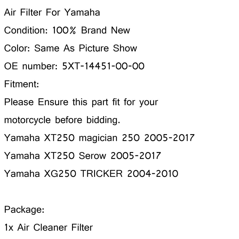 Limpiador de entrada de filtro de aire para Yamaha XT250 Magician Serow 250 05-17 genérico