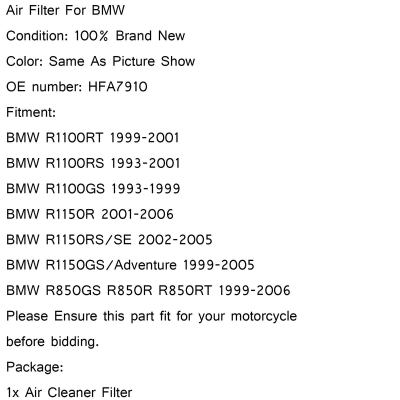 منظف ​​مرشح الهواء لسيارات BMW R850R R850GS R1100R R1100RT R1100GS R1150R R1150GS عام