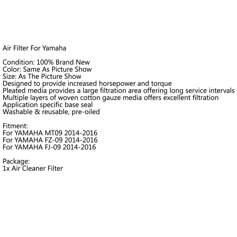 Repuesto de alto flujo para Yamaha MT 09 FJ-09 FZ-09 847 genérico 2014-2016