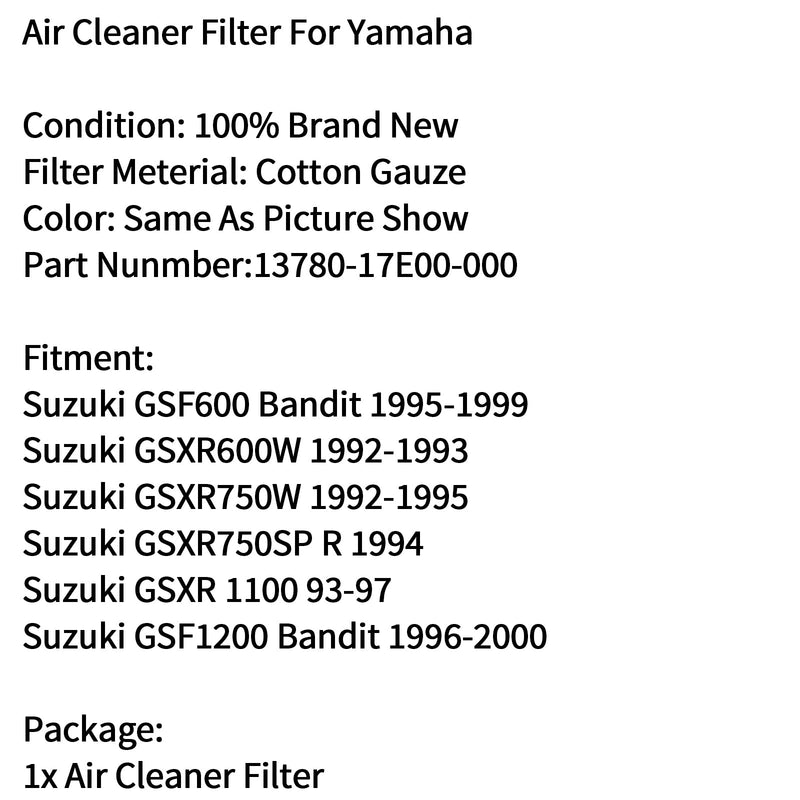 Elemento limpiador de filtro de aire para Suzuki GSXR 1100 93-97 GSF1200 Bandit GSXR750W genérico