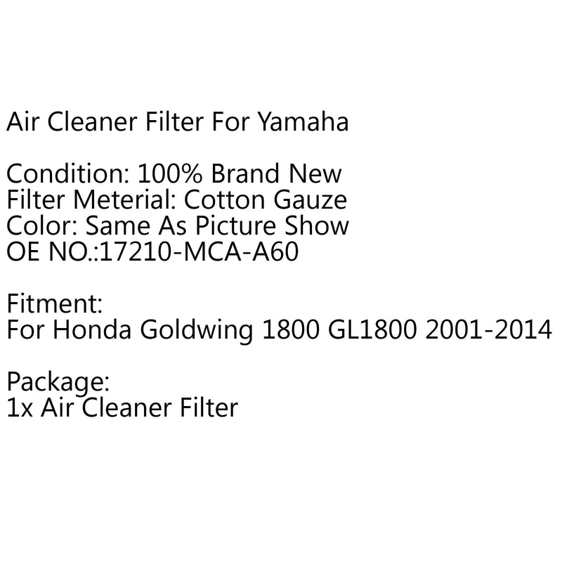 Filtro de aire de alto flujo para Honda Goldwing 1800 GL1800 2001-2014 rojo genérico