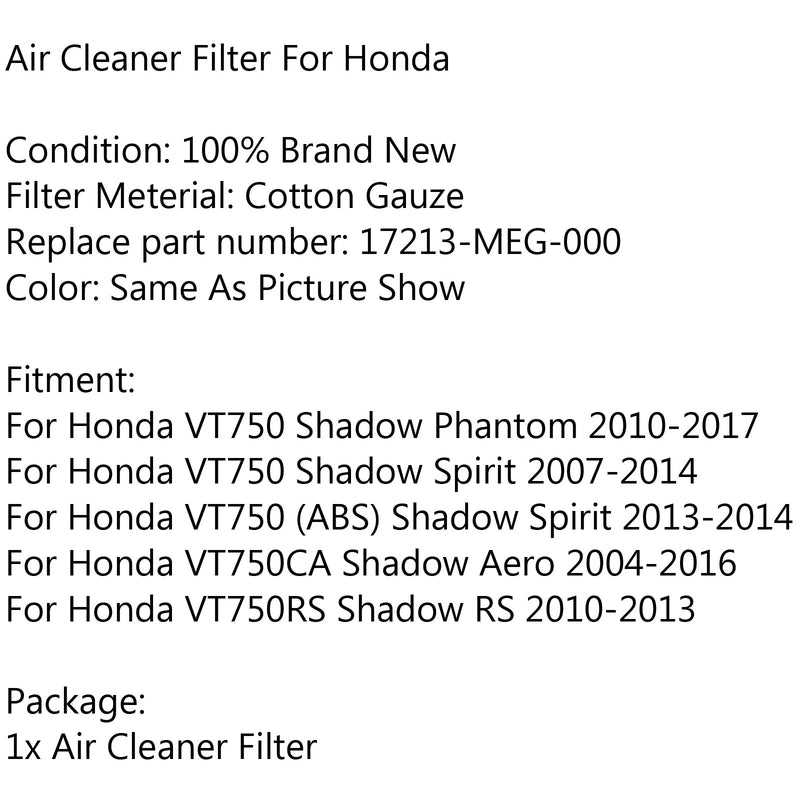 Air Filter Cleaner For VT750 Shadow Spirit 07-14 Phantom VT750CA Aero RS Generic