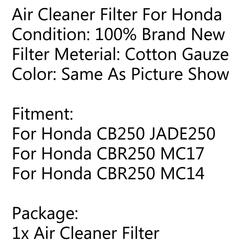 Limpiador de filtro de aire apto para Honda CBR250 MC14 MC17 1986-1987 CB250F Jade 1991 genérico