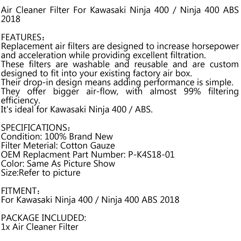 Filtro De Aire Para Kawasaki Ninja 400 / ABS 2018 P-K4S18-01 Genérico