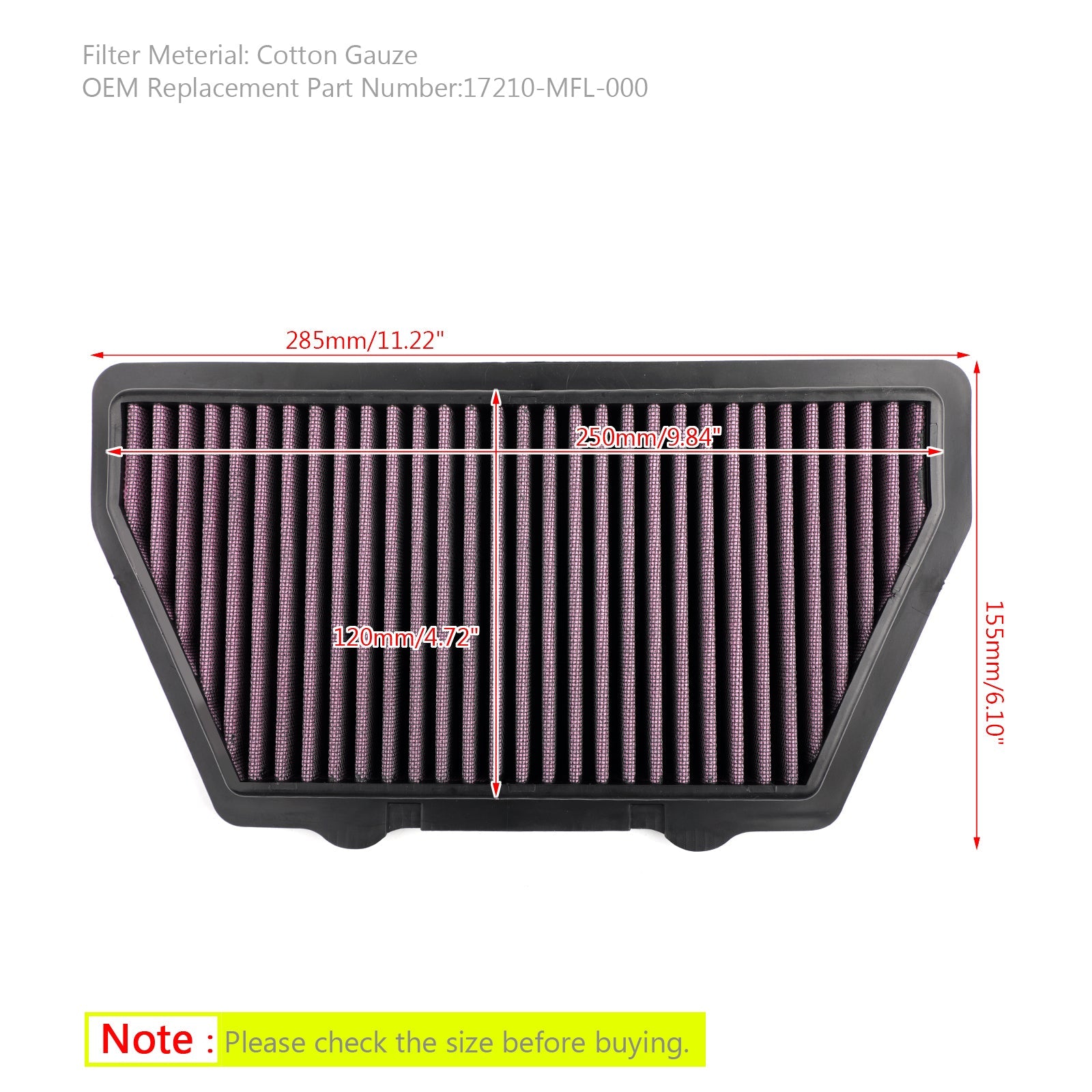 Air Intake Filter Cleaner For Honda CBR1000RR Fireblade 08-16 17210-MFL-000 Generic