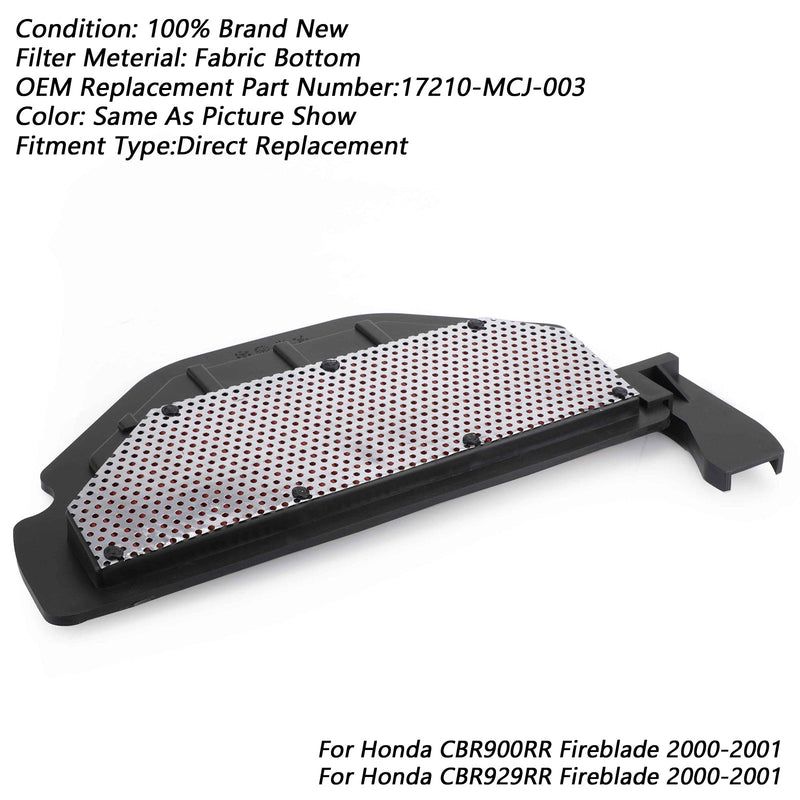 Limpiador de filtro de aire para Honda CBR900RR CBR929RR Fireblade 2000-2001 17210-MCJ-003 genérico