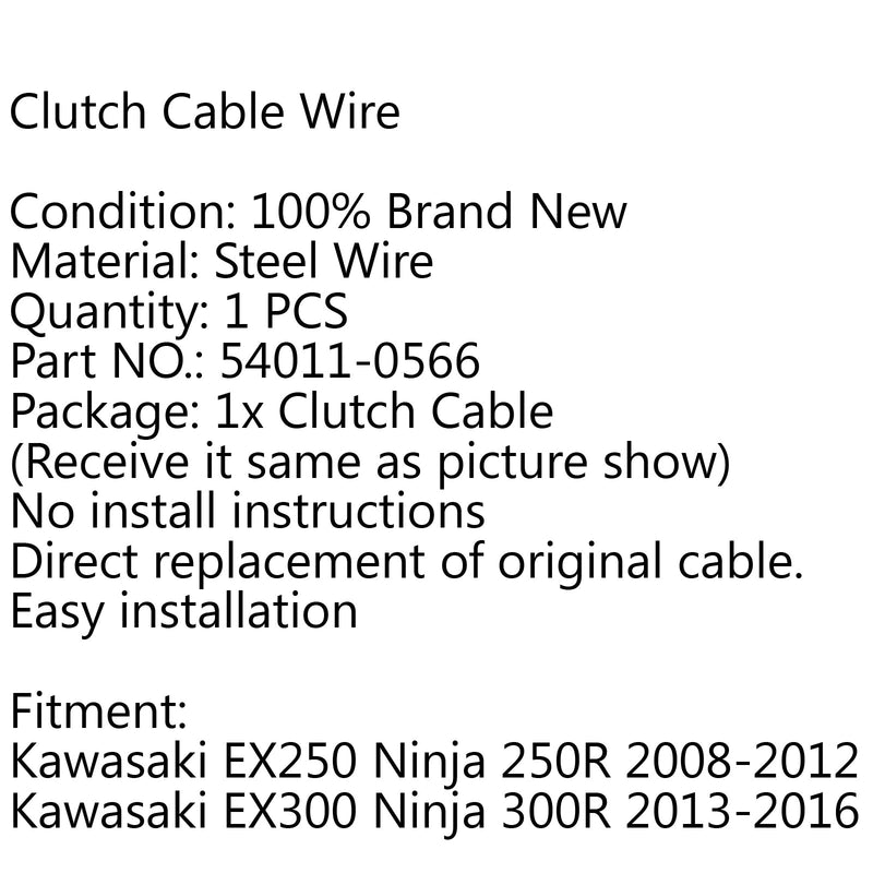 Reemplazo del cable del embrague para Kawasaki EX250 Ninja 250R 08-12 EX300 300R 13-16 Genérico