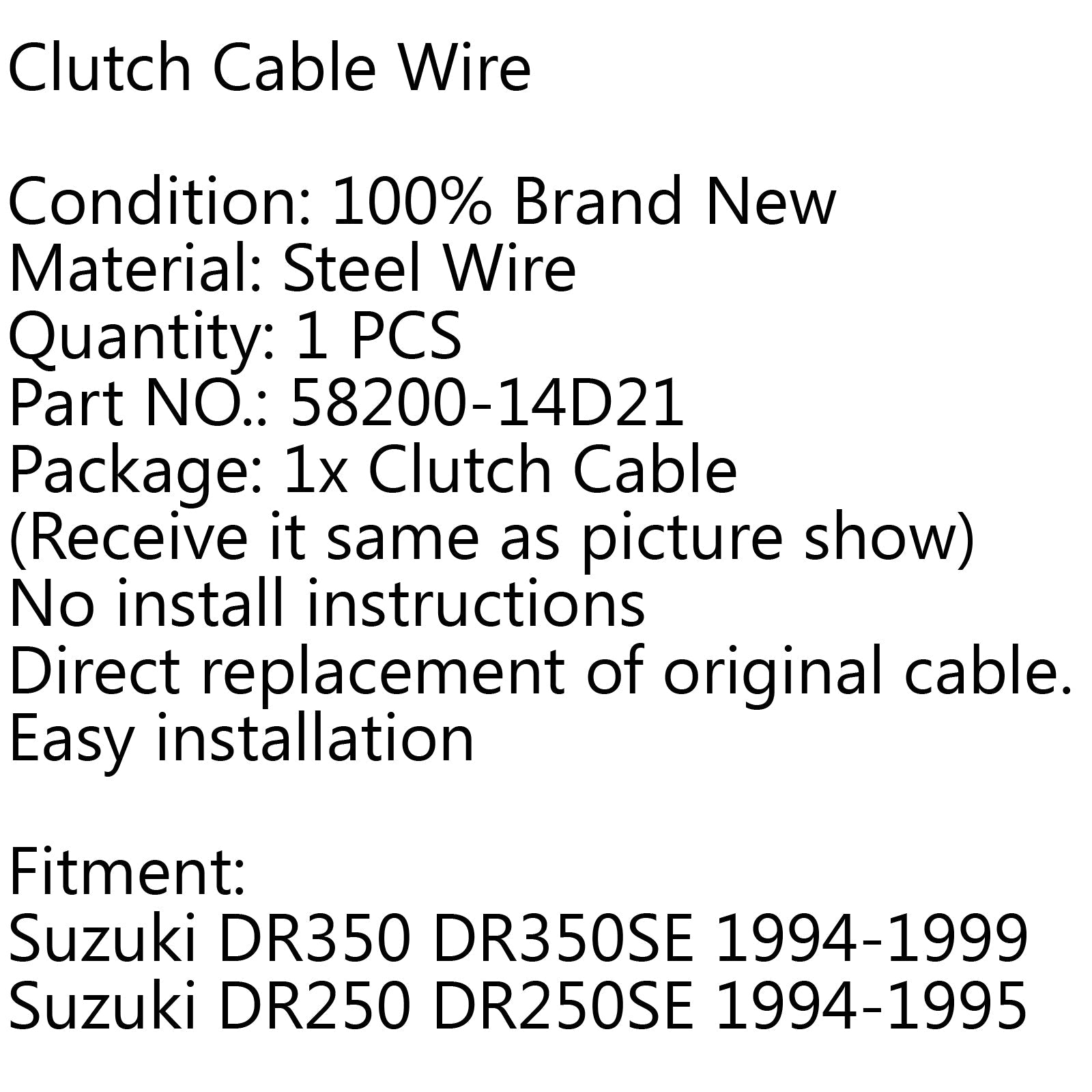 Clutch Cable Replacement For Suzuki DR350 DR350SE 94-99 DR250 DR250SE 94-95 Generic