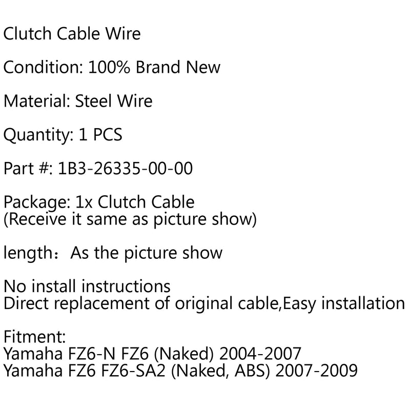 Reemplazo del cable del embrague para Yamaha FZ6-N FZ6 (desnudo) 04-07 FZ6 FZ6-SA2 07-09 genérico